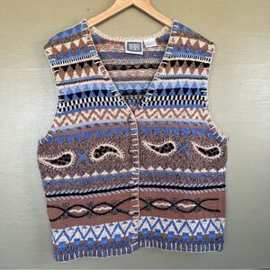 Sigrid Olsen Knit Patterned Textured Sweater Vest Large